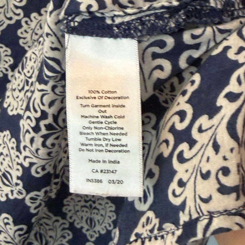 Talbots Plus 1X Navy Blue Damask Cotton Tunic Coastal Boho Crochet Lace Trim Top - Picture 10 of 12